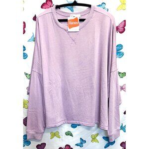 Hanes Originals Lavender 3/4 Sleeve Pullover Sweatshirt 4X Relaxed Fit Soft
